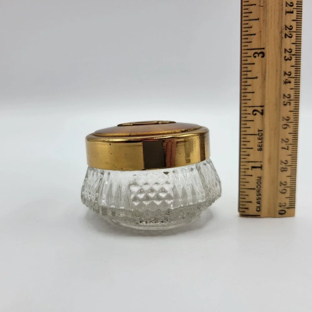 Vintage Art Deco Powder Dresser Glass Trinket Jars With Gold Brass Lids